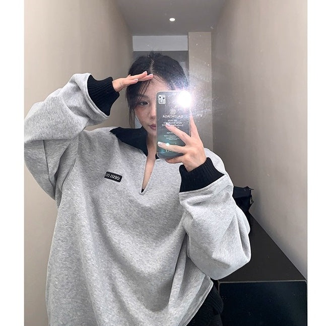 Contrast Lib Collar Loose Sweat OS2057
