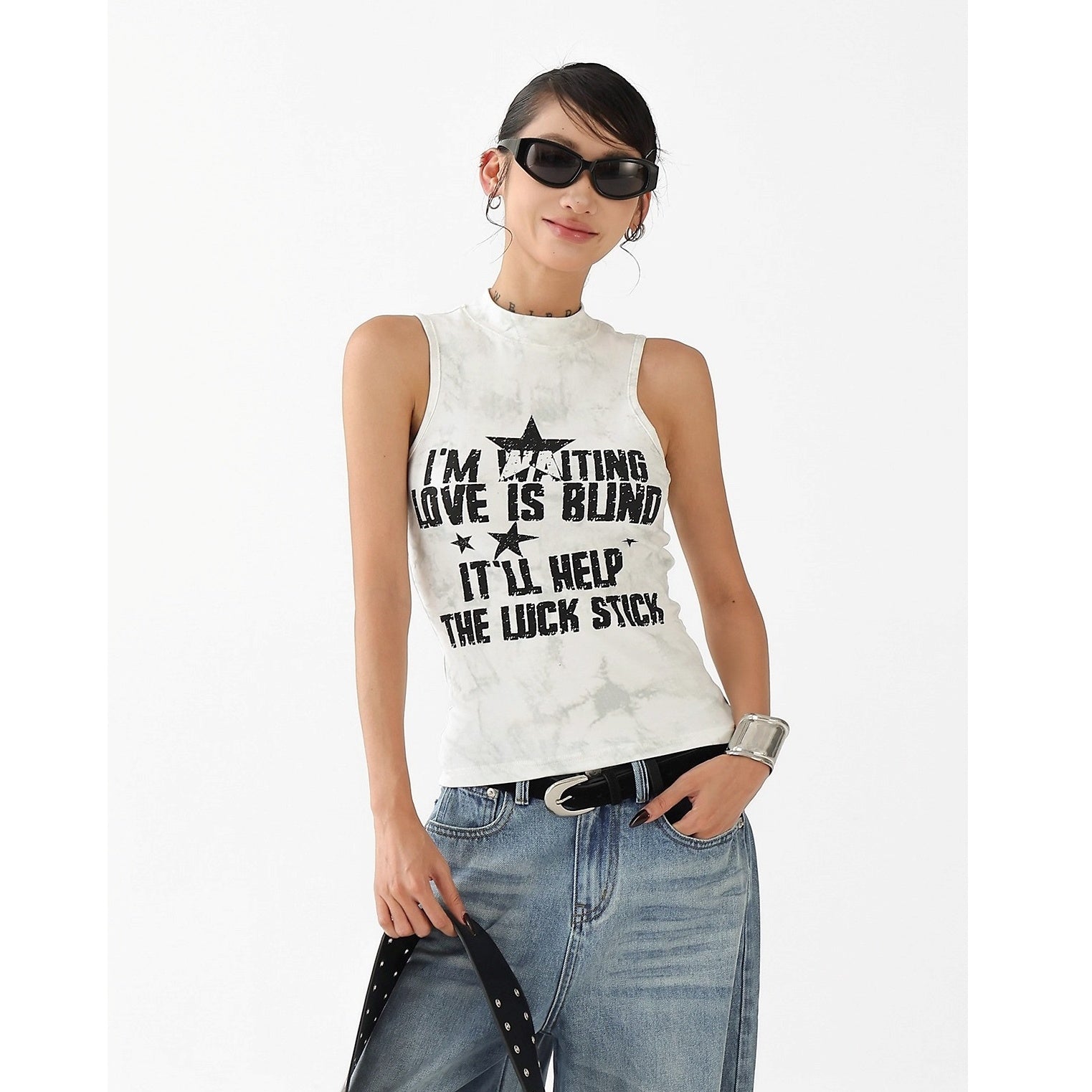 Letter Print Camouflage Stretch Sleeveless Top AC7117
