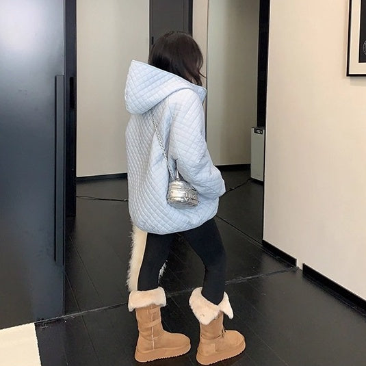 Diamond Lattice Quilting Light Hooded Down Jacket OS2076