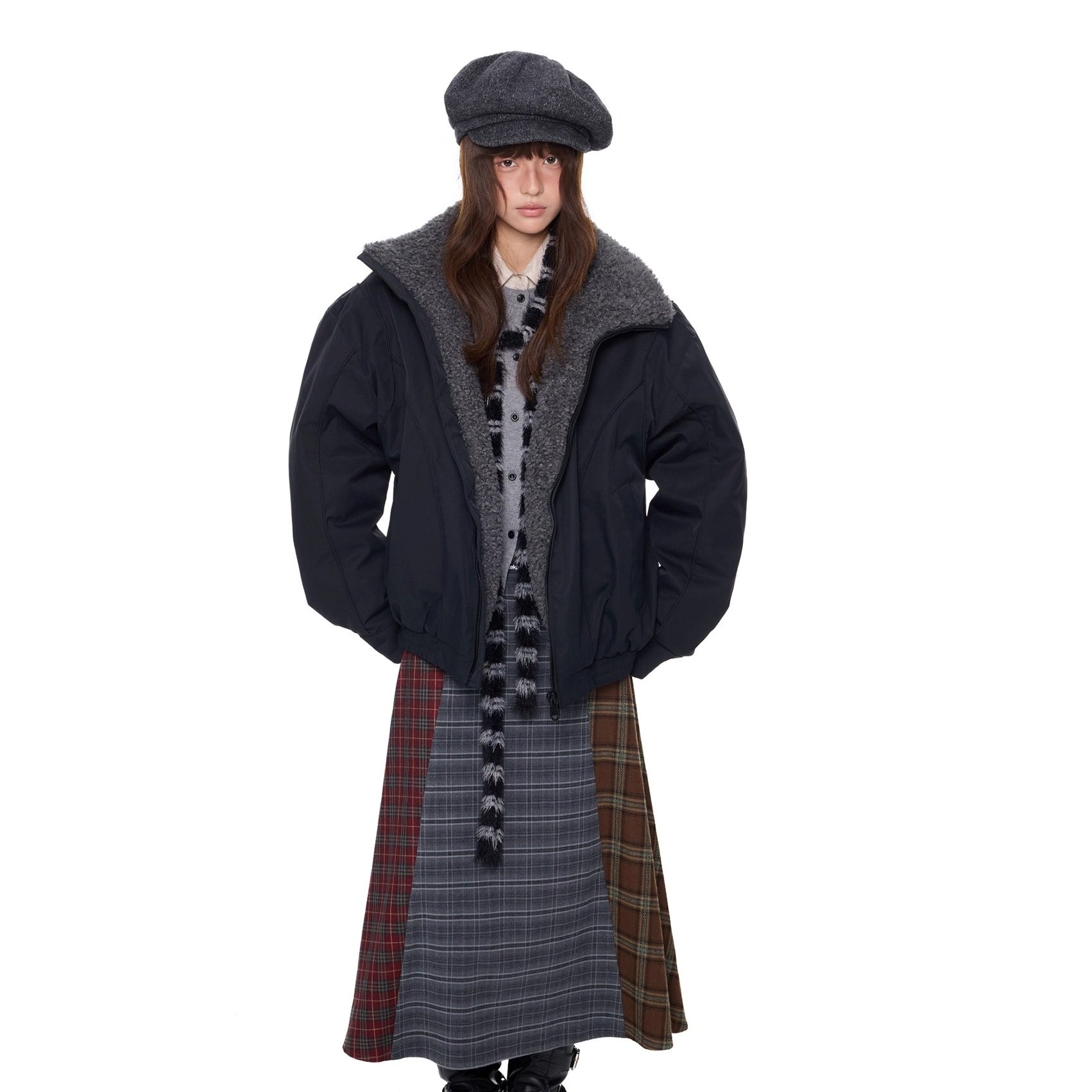 Furry Zip Simple Down Jacket EZ293