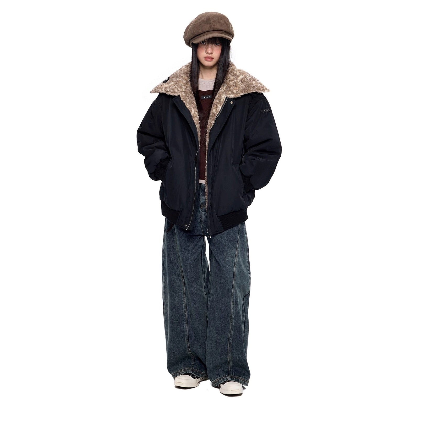 Fluffy Contrasting Lapels Reversible Jacket EZ283