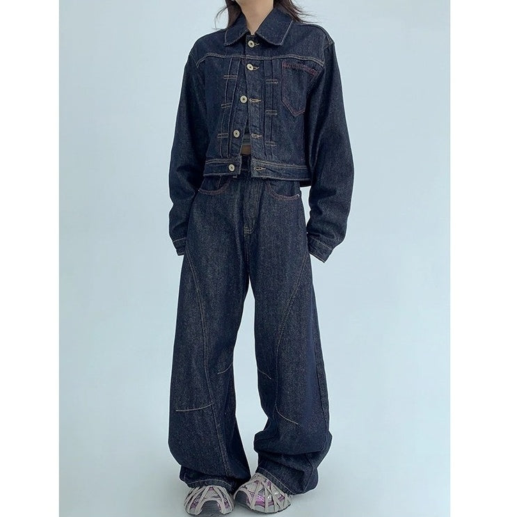 【上下別売り】Cropped Denim Jacket + Wide Curve Jeans MW10243