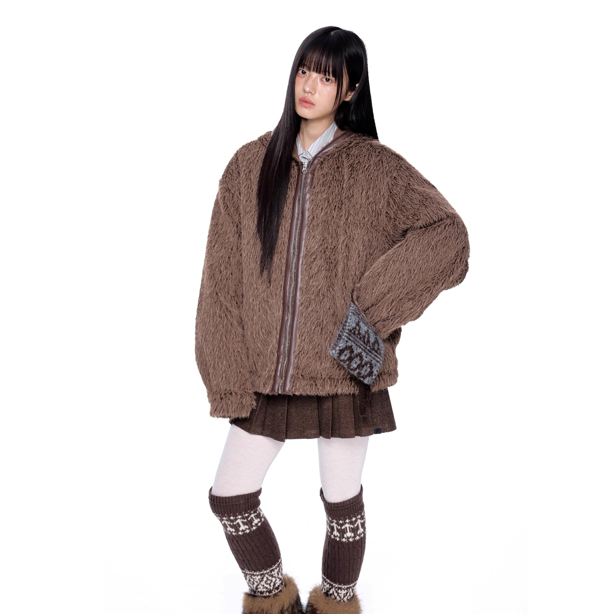 Loose Shaggy Fur Warm Hooded Jacket MY29