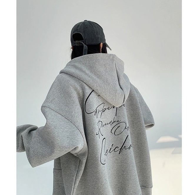 Back Letter Embroidery Hooded Jacket OS2051