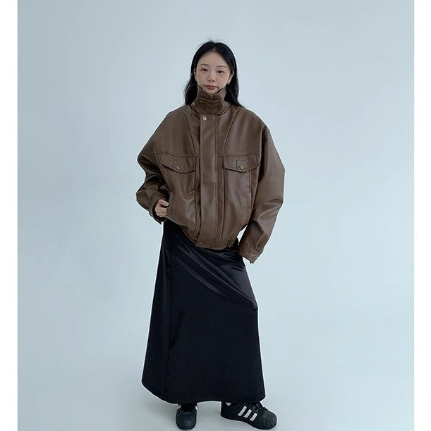 PU Leather Wide Silhouette Biker Jacket OS2024