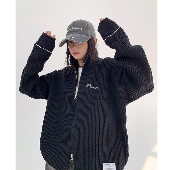 Front And Back Zipperd Knitted Jacket MW10290