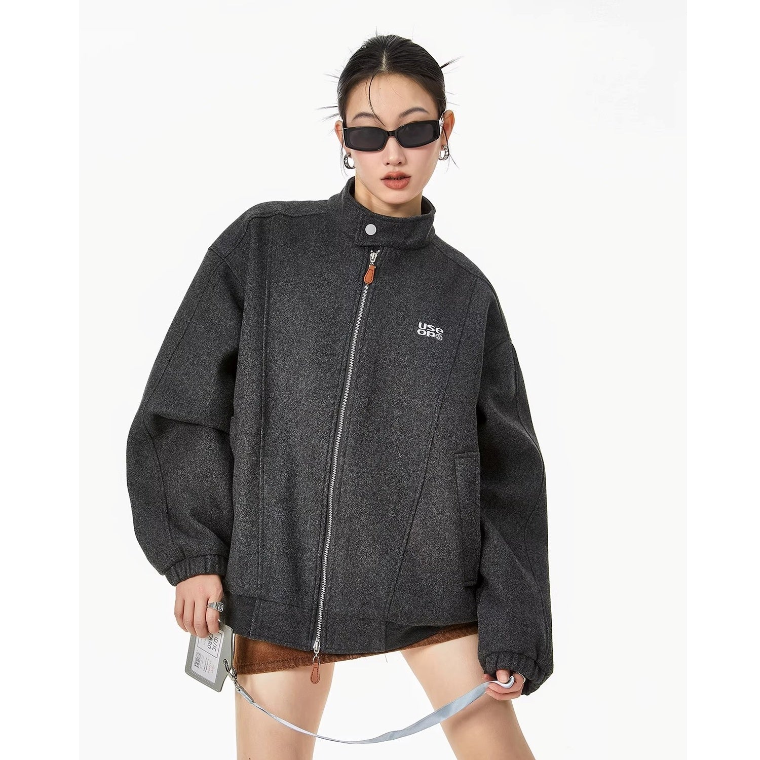 Embroidered Stand Collar Zip Jacket IC9119
