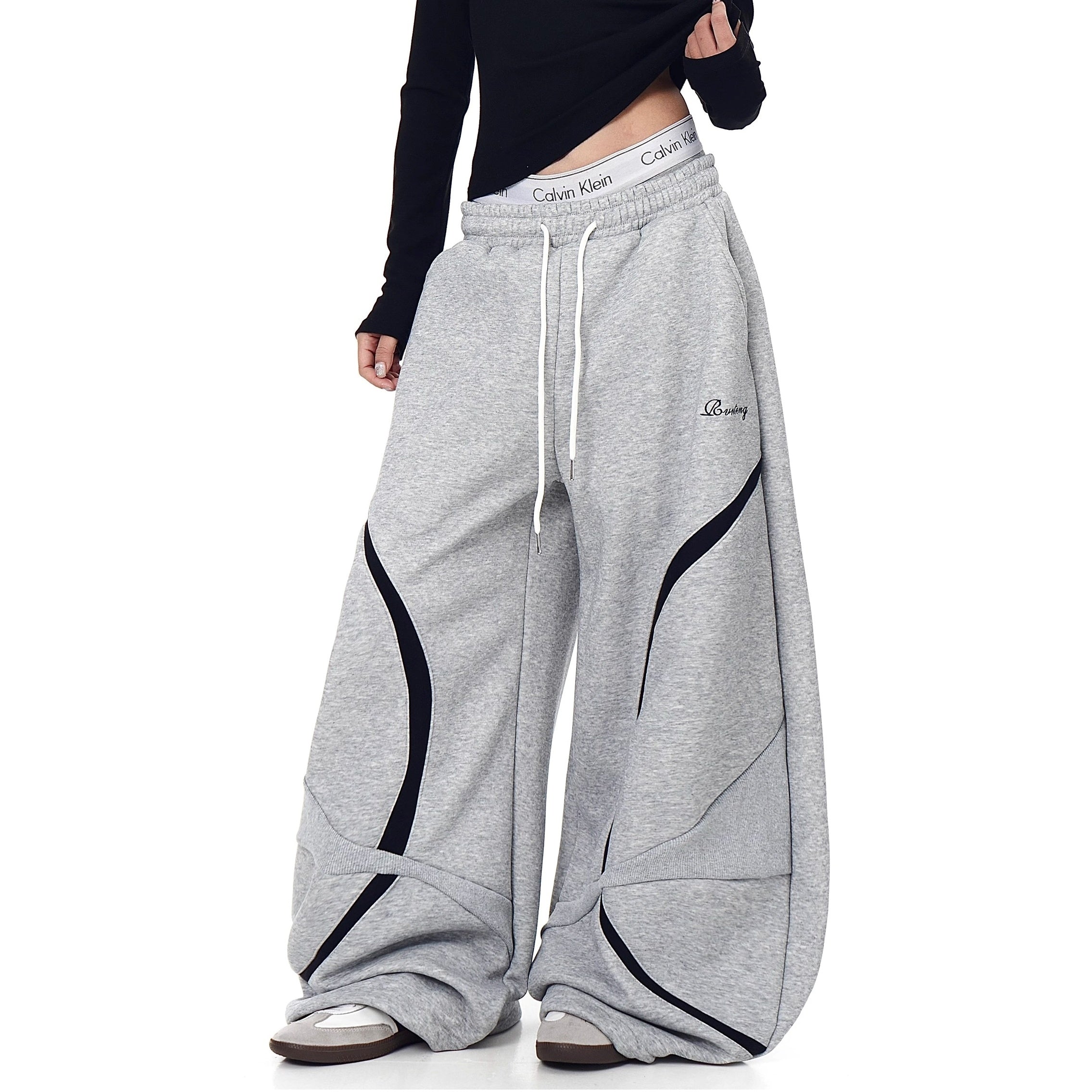 Contrast Geometry Stitching Design Curve Sweat Pants BK7059