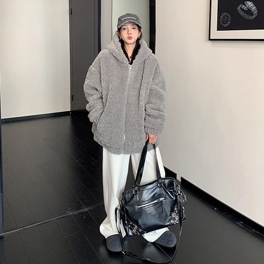 Loose Hooded Boa Jacket OS2072