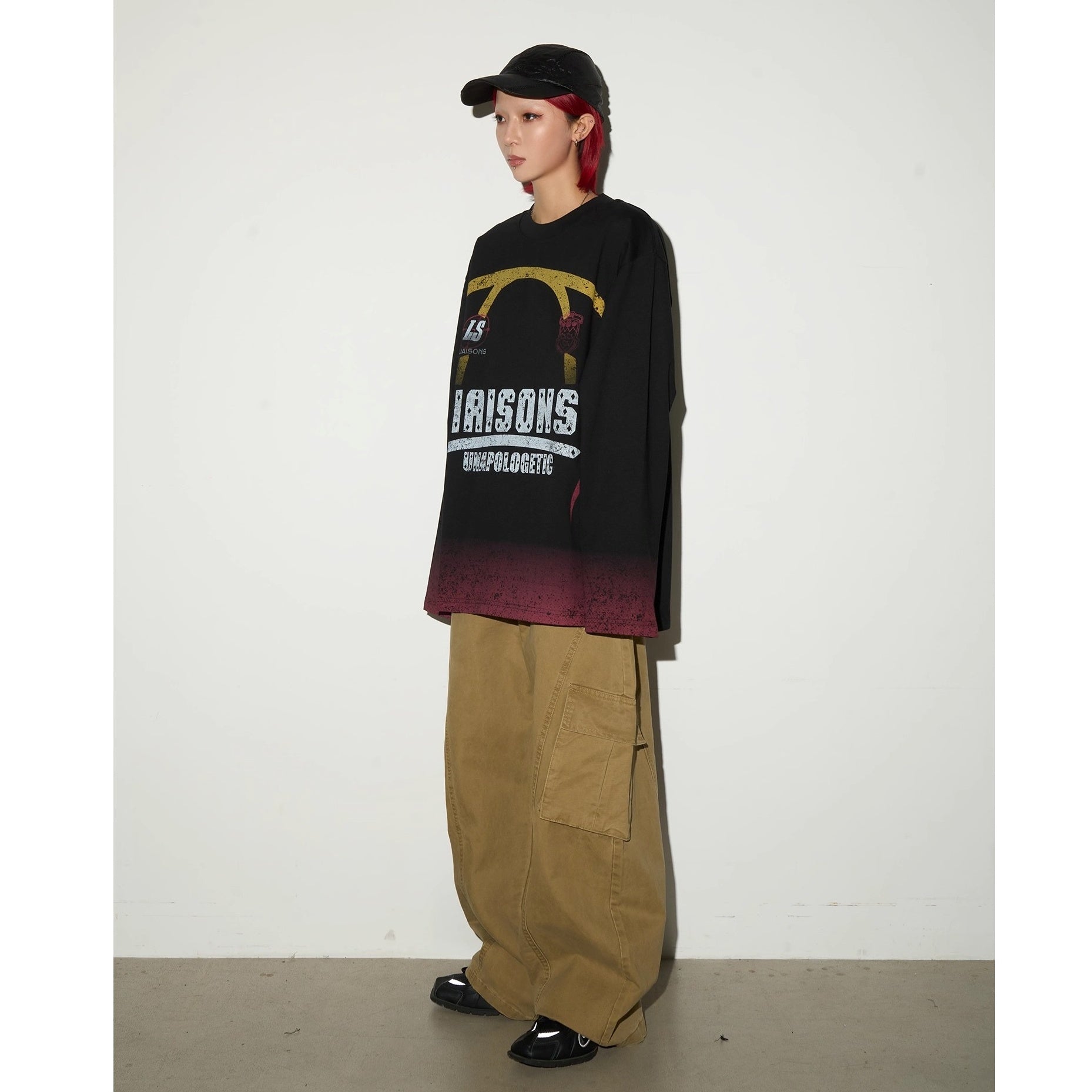 Gradient Washed Letter Print Long T-shirt MN9048