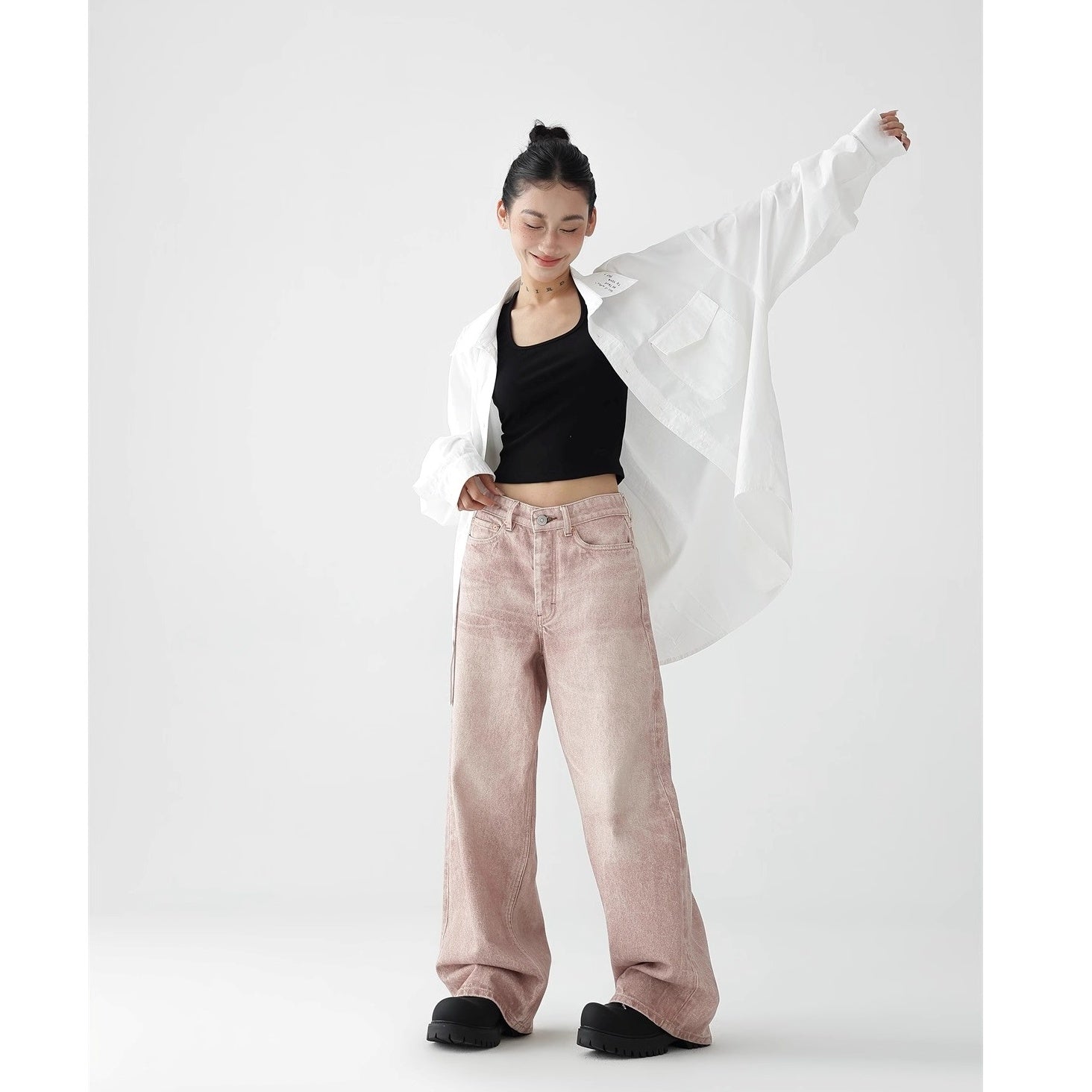Loose Straight Gradient Pink Washed Jeans AC7119