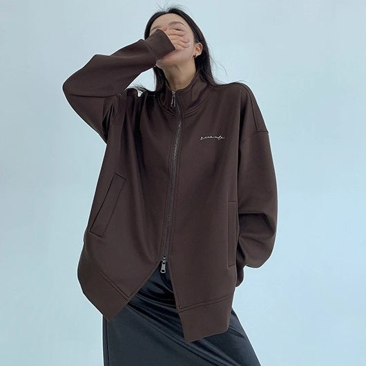 Double Zipper Stand Collar Loose Jacket OS2041