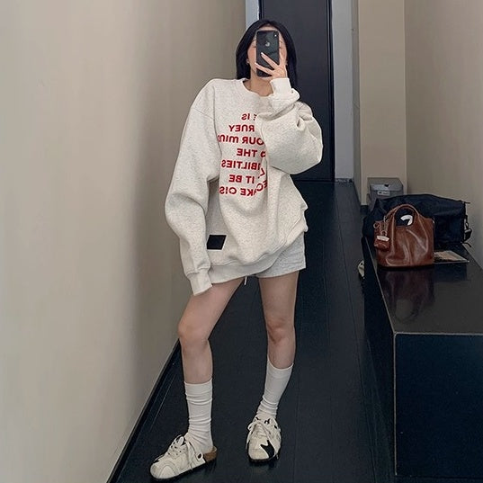 Flocked Print Relaxed Crew Neck Sweat OS2035