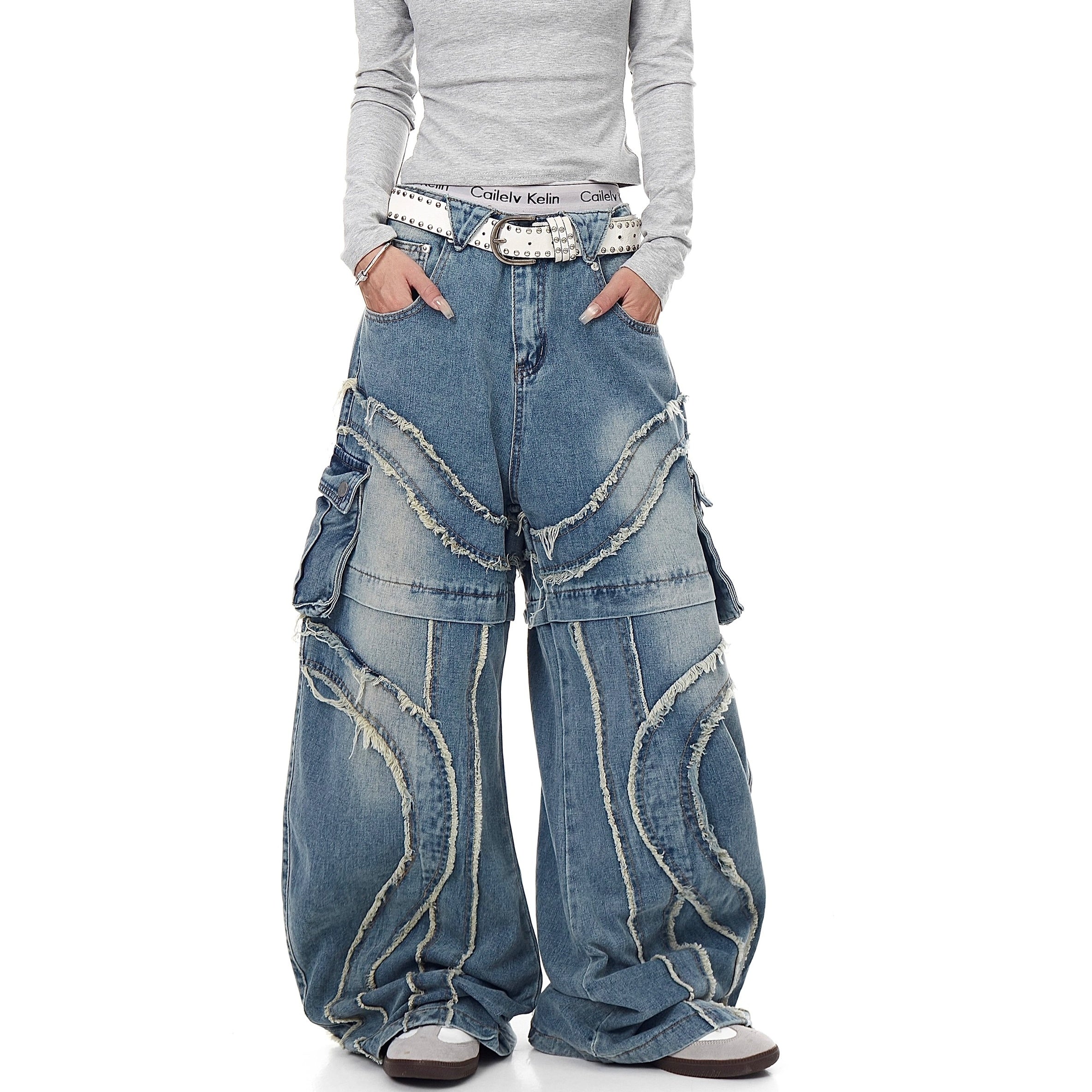 Raw Edge Switching Cargo Curve Jeans BK7027
