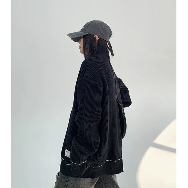 Front And Back Zipperd Knitted Jacket MW10290