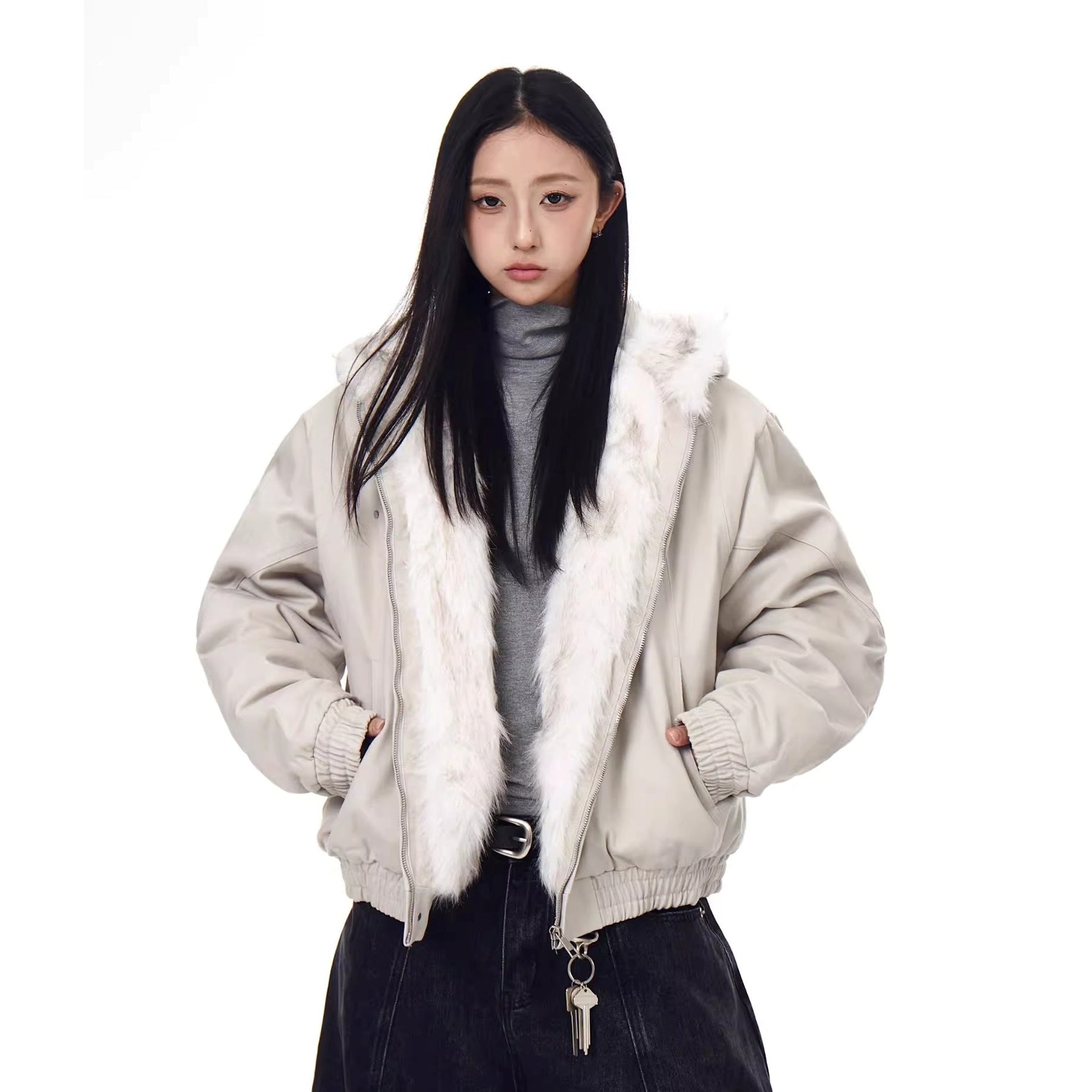 Carving Fur Collar Hooded Jacket BK7051