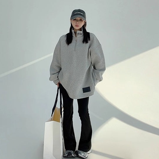 Embroidered Stand Collar Half-Zip Sweat OS2053