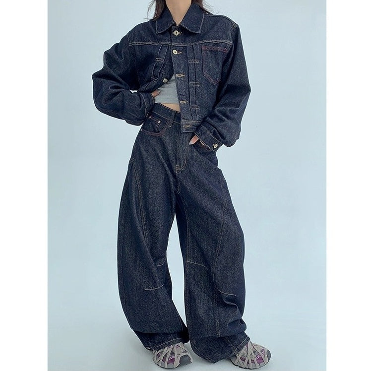 【上下別売り】Cropped Denim Jacket + Wide Curve Jeans MW10243