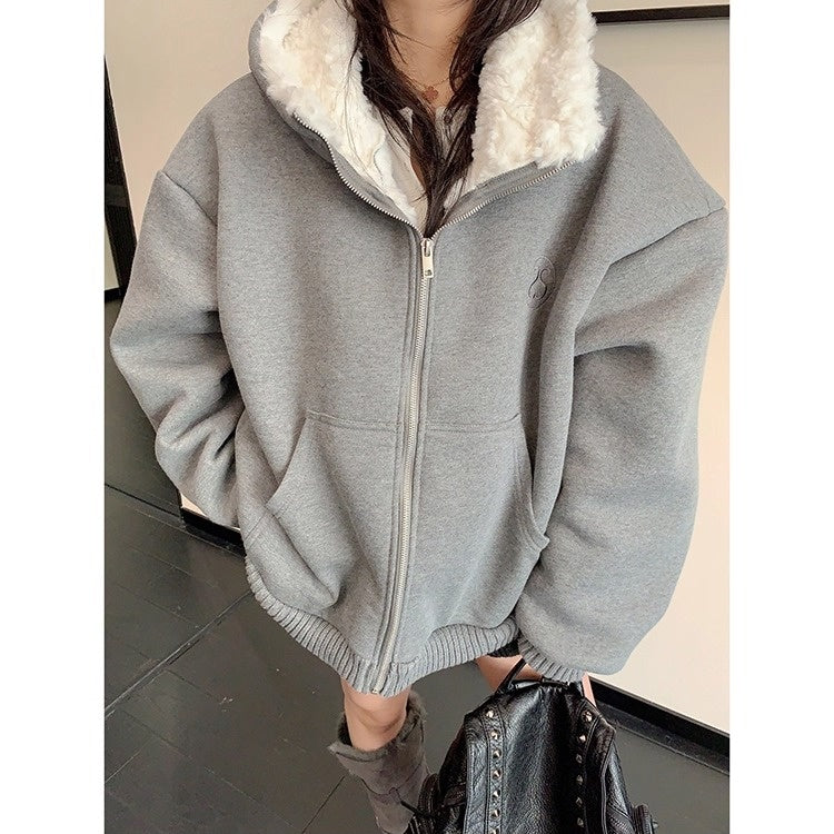 Inner Hairy Thickened Oversize Hooded Jacket OS2065