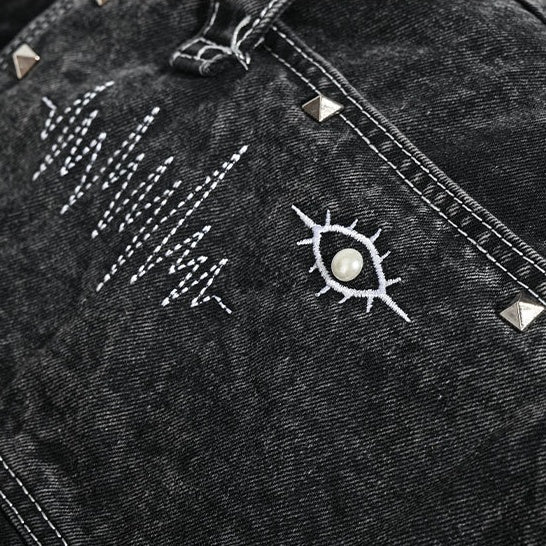 Washed Denim Rivet Commuter Shoulder Bag MW10327