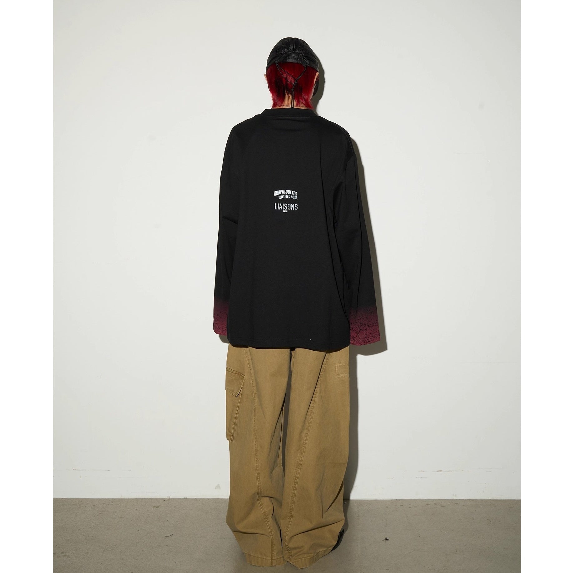 Gradient Washed Letter Print Long T-shirt MN9048