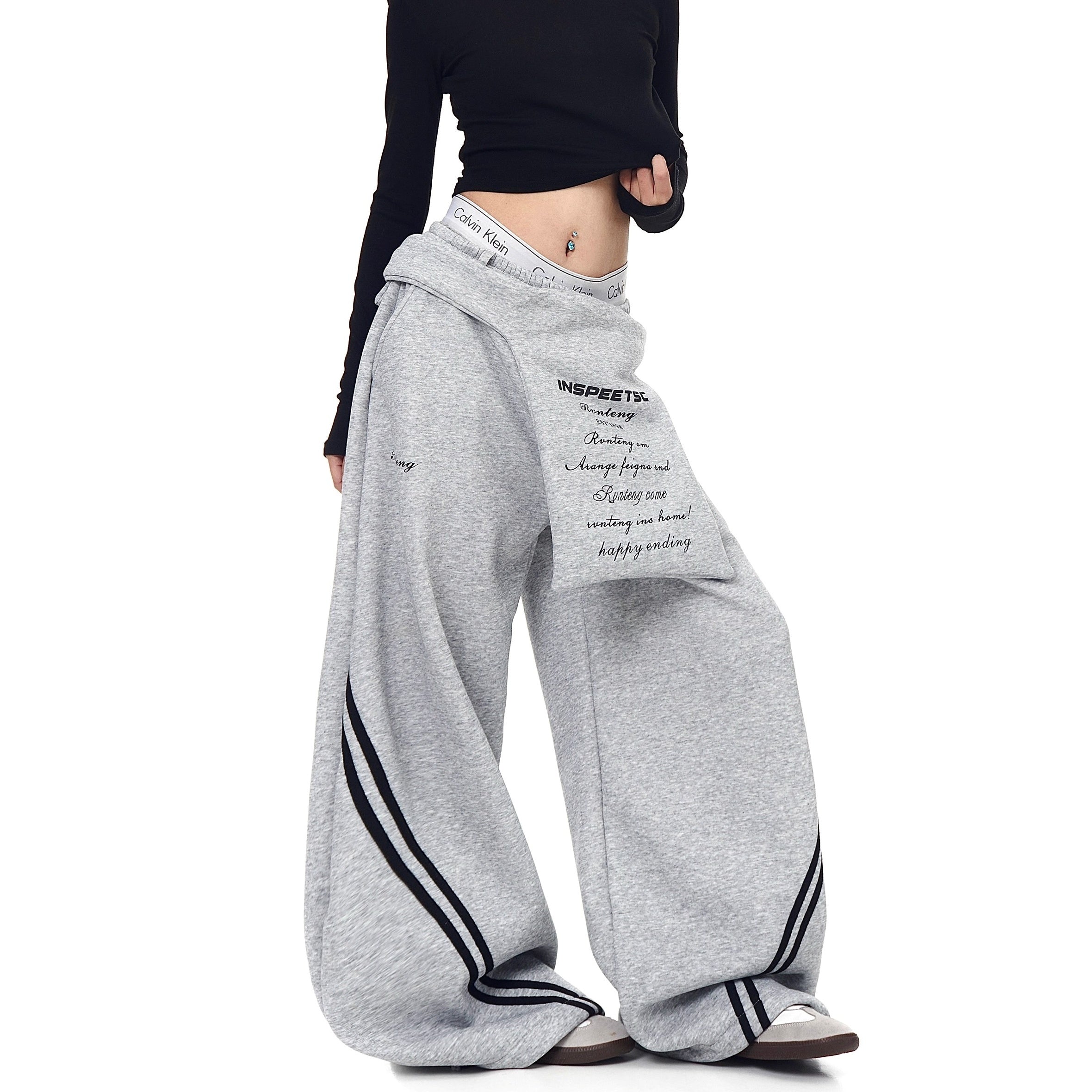 Waist Layered Design Curve Sweat Pants BK7062