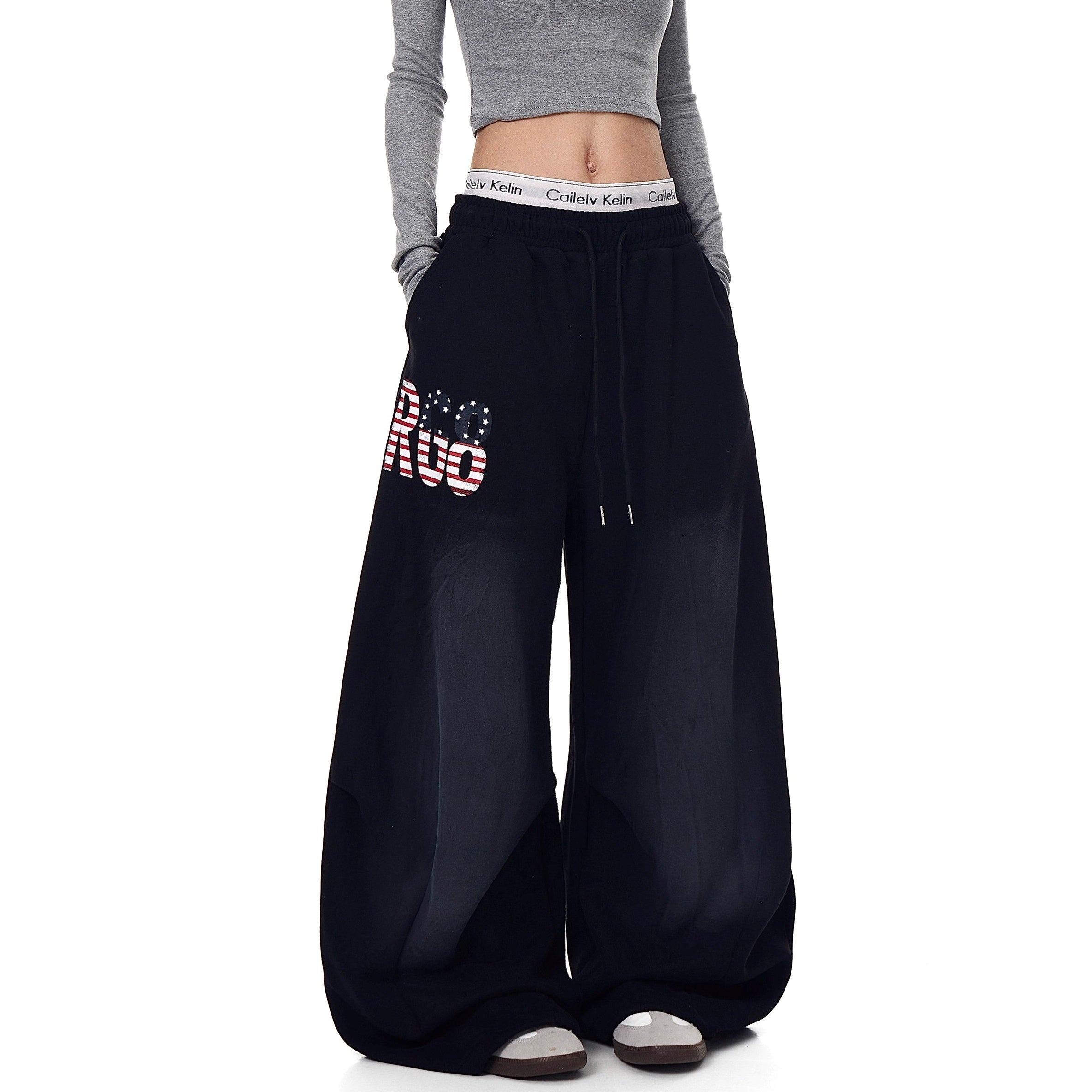 American Letter Print Loose Sweat Pants BK7012