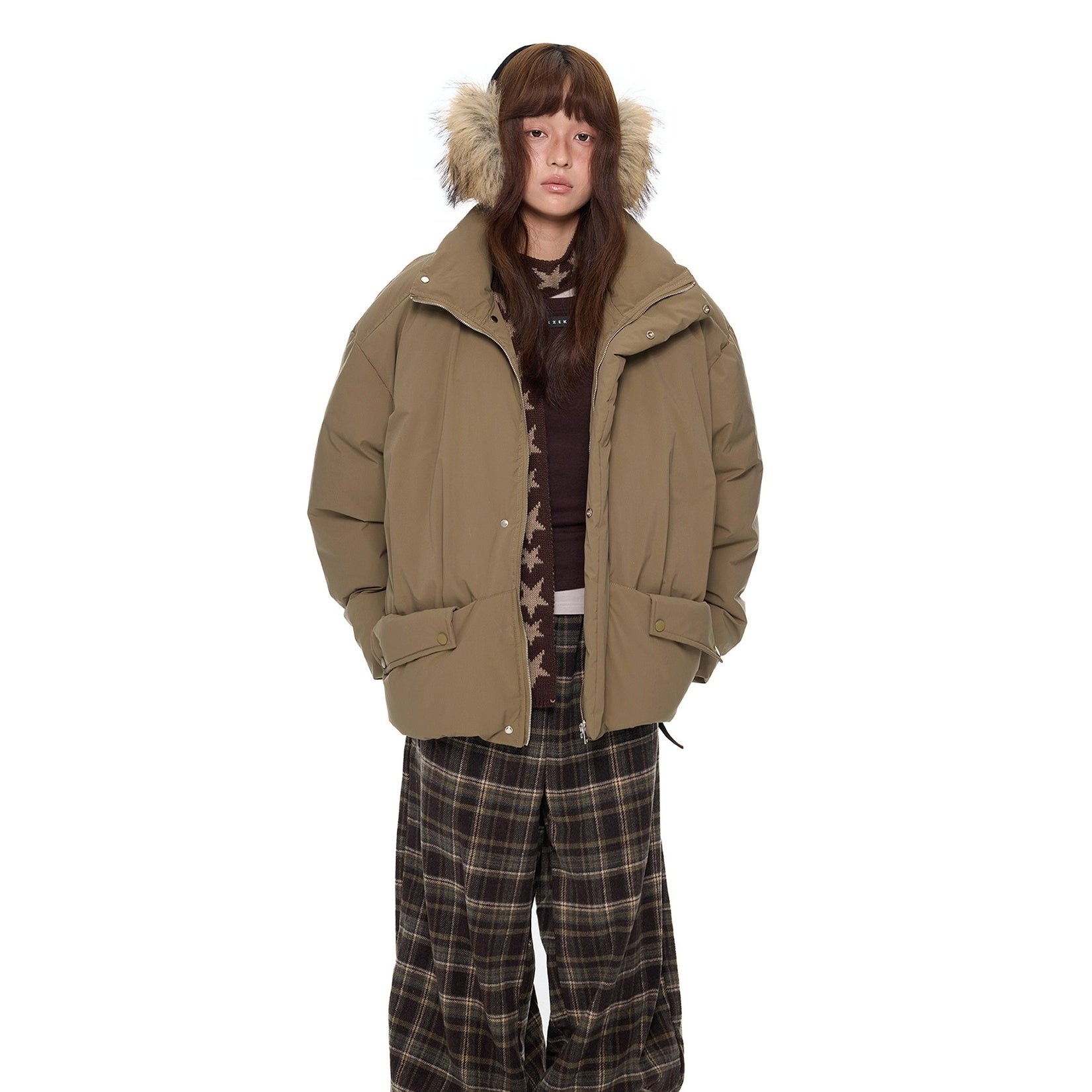 Design Pocket Stand Collar Down Jacket EZ296