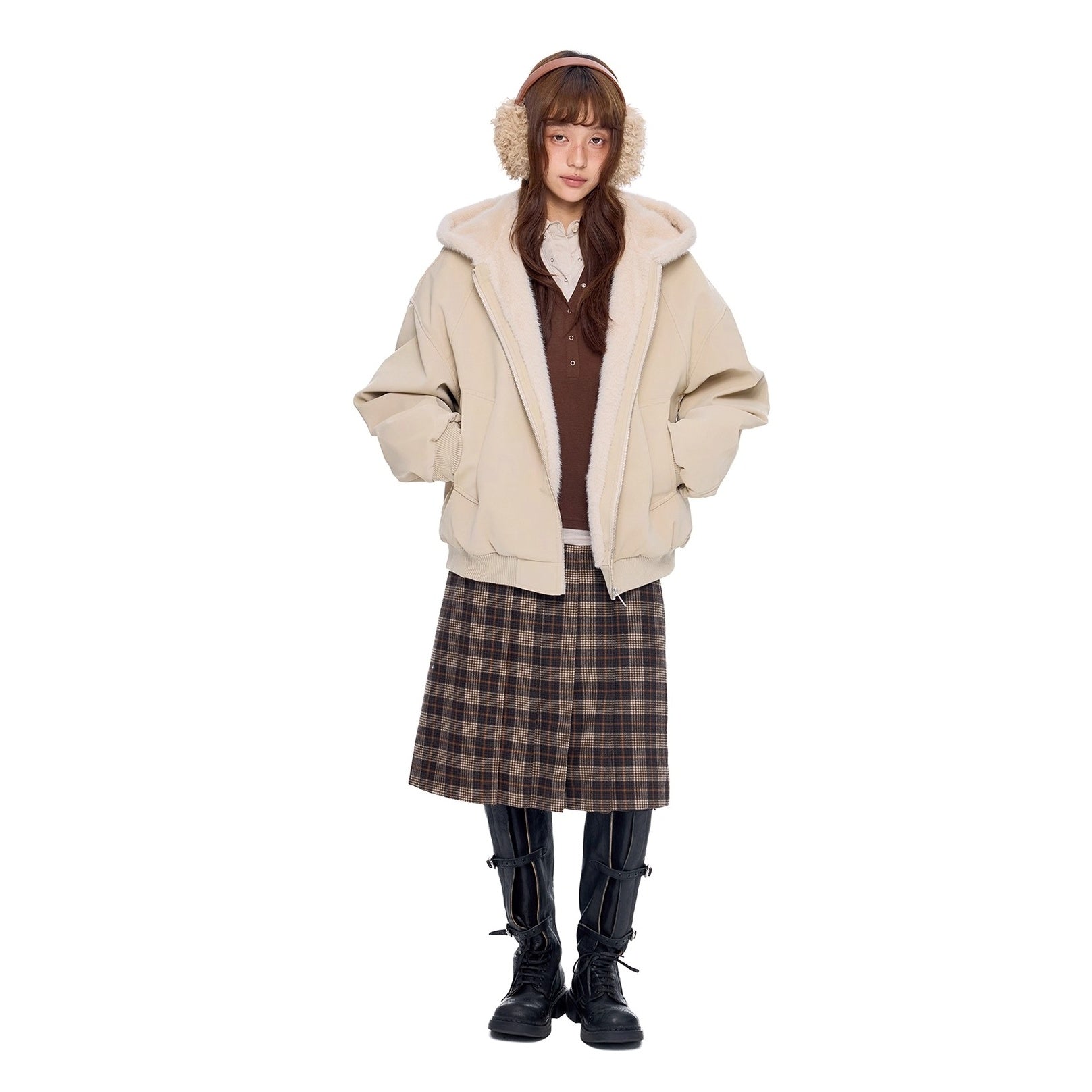 Carving Fur Collar Hooded Zip Jacket EZ300