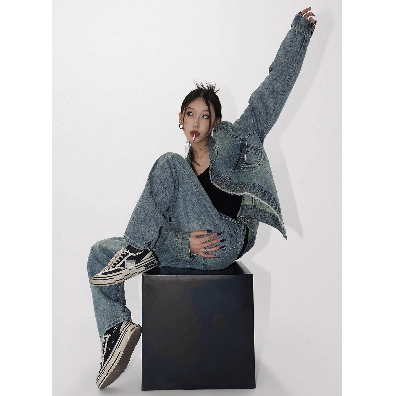 【上下別売り】Vintage Distressed Denim Jacket & Jeans Set-up AC7018