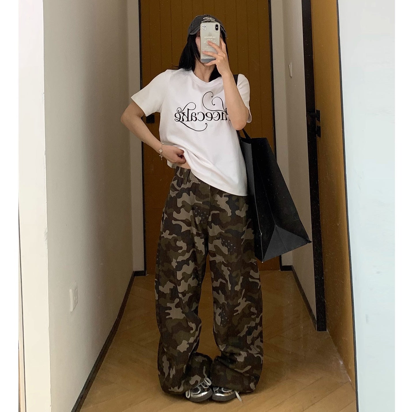 Wash Camouflage Straight Wide-leg Pants MW10154