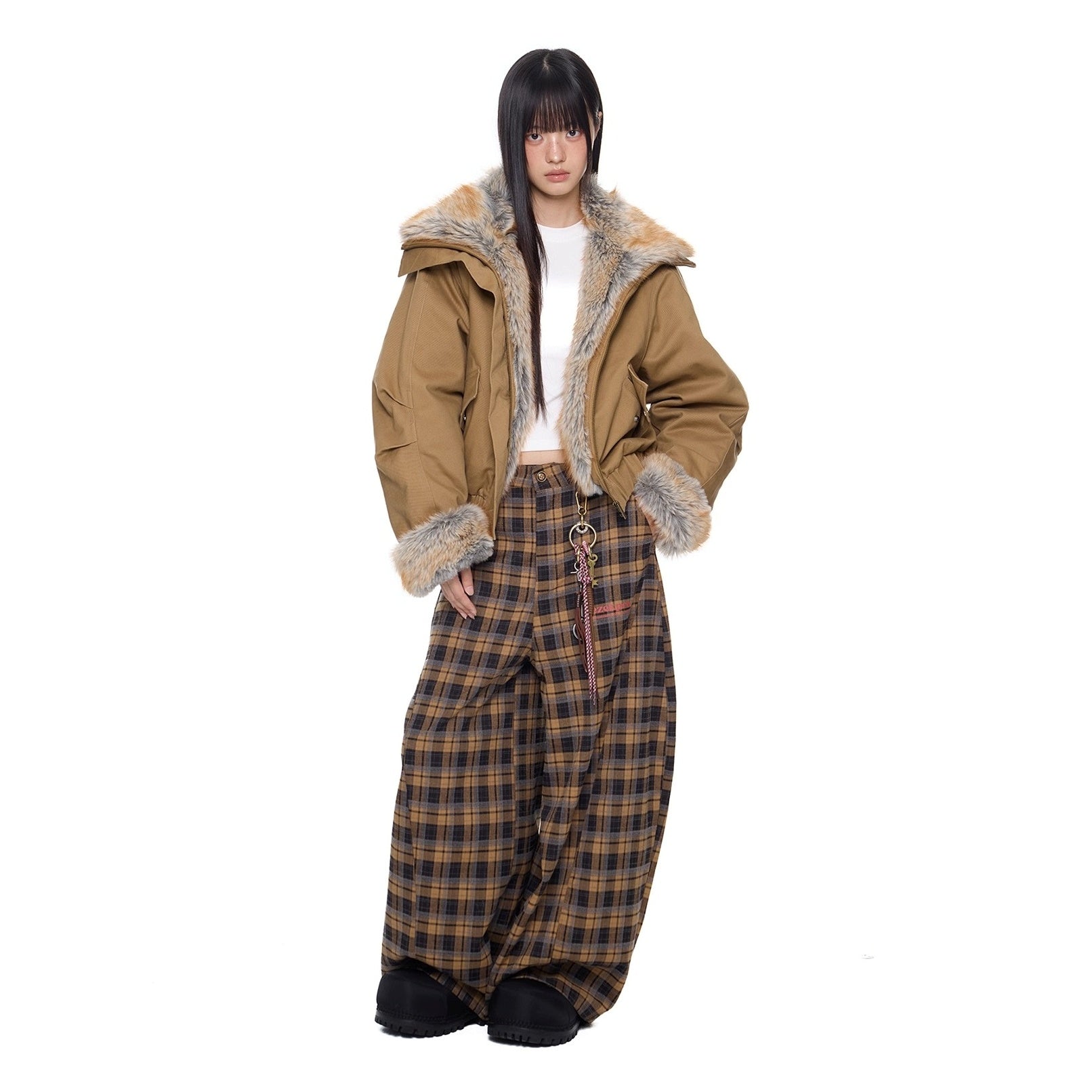 Large Fur Lapel Cropped Jacket EZ294