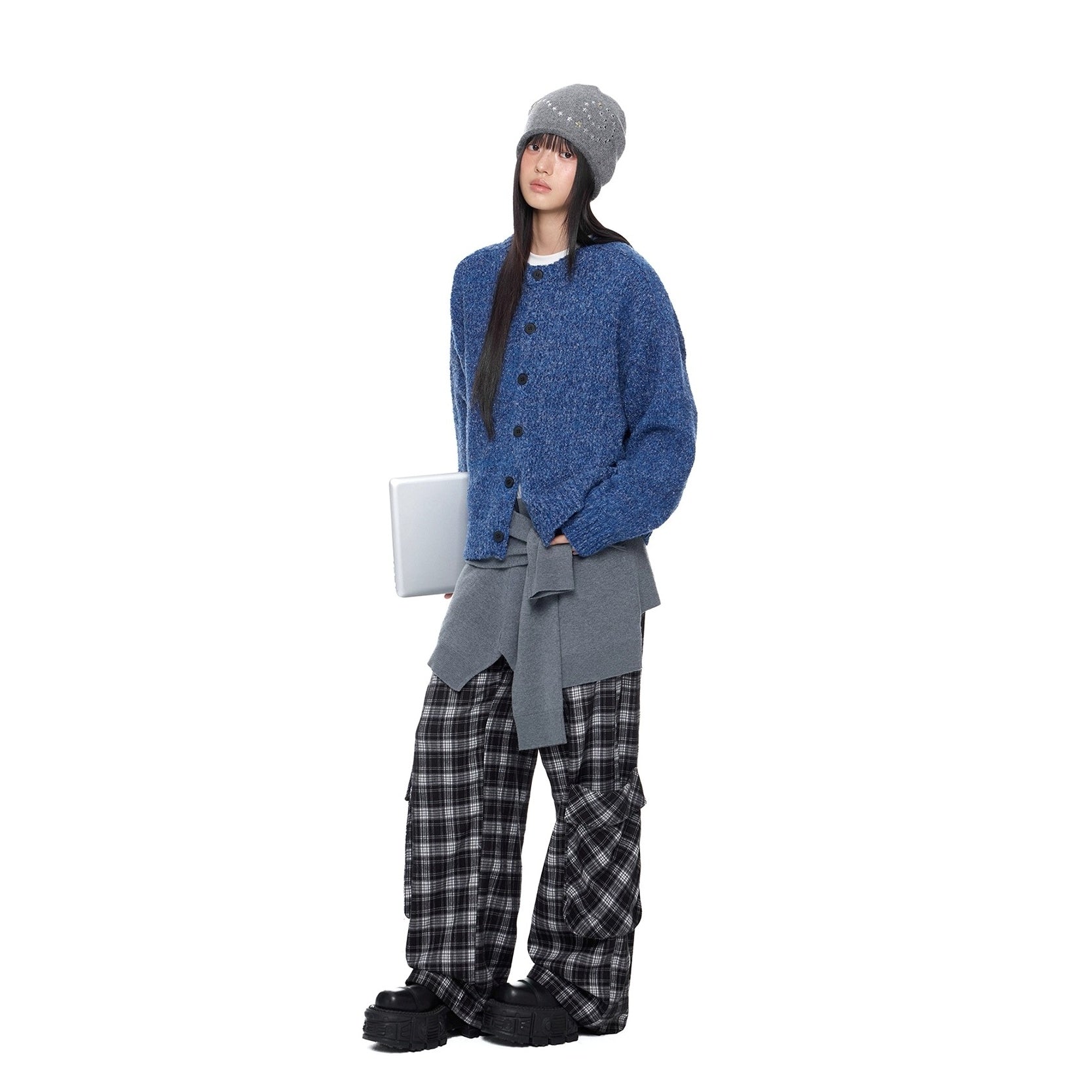 Lazy Style Crew Neck Knit Cardigan EZ267