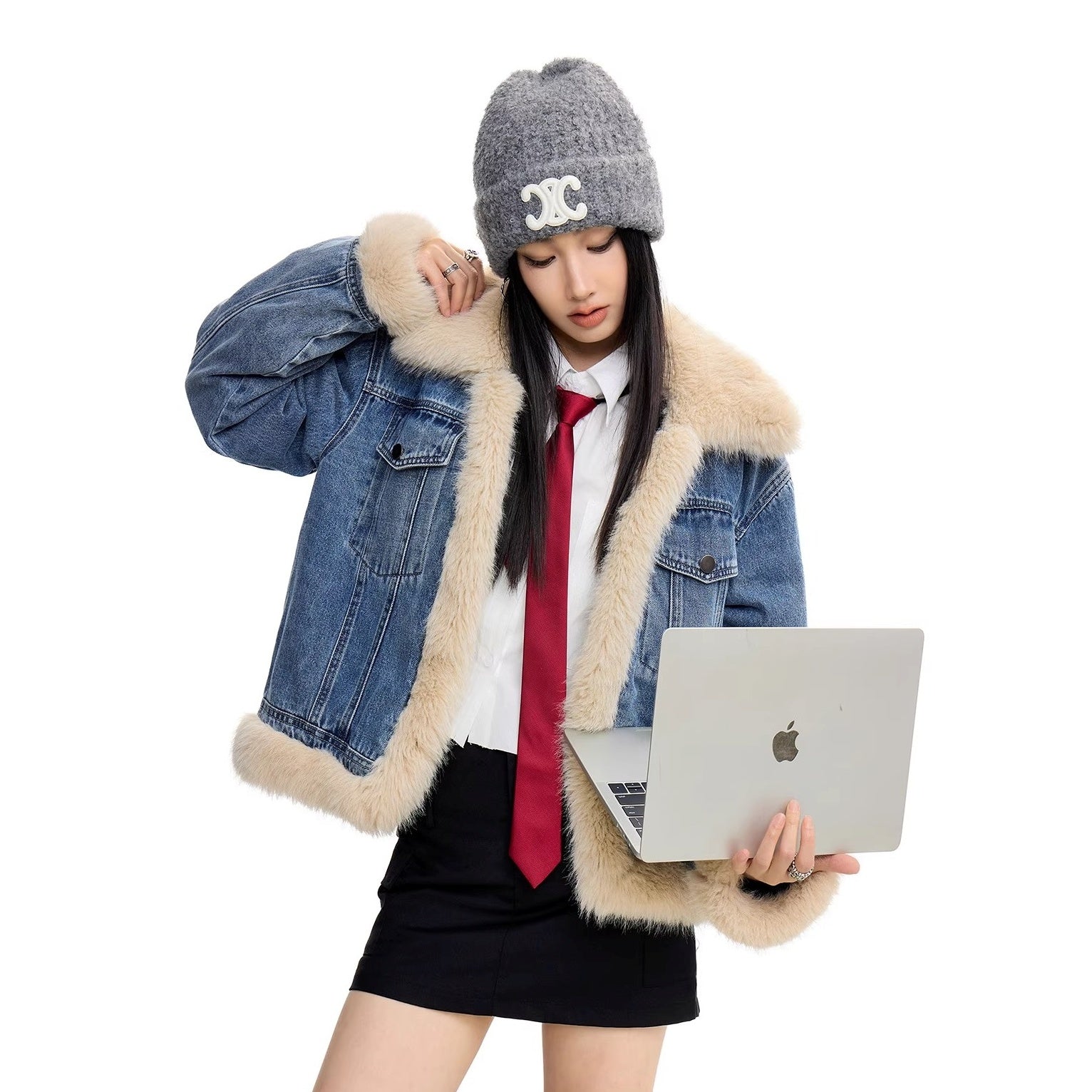 Fur Collar Denim Jacket IC9121