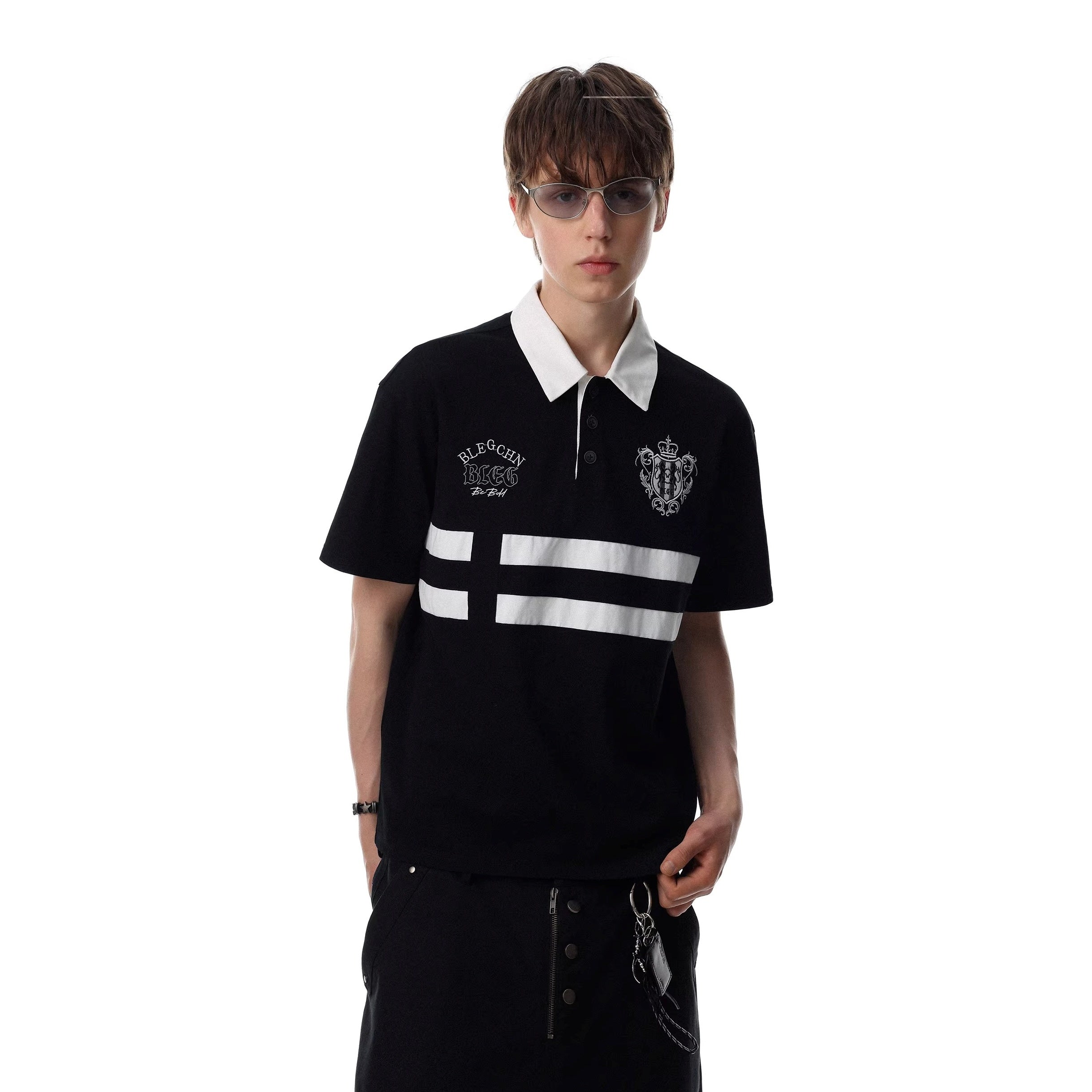 Contrasting Striped Embroidered POLO Shirt MR8034