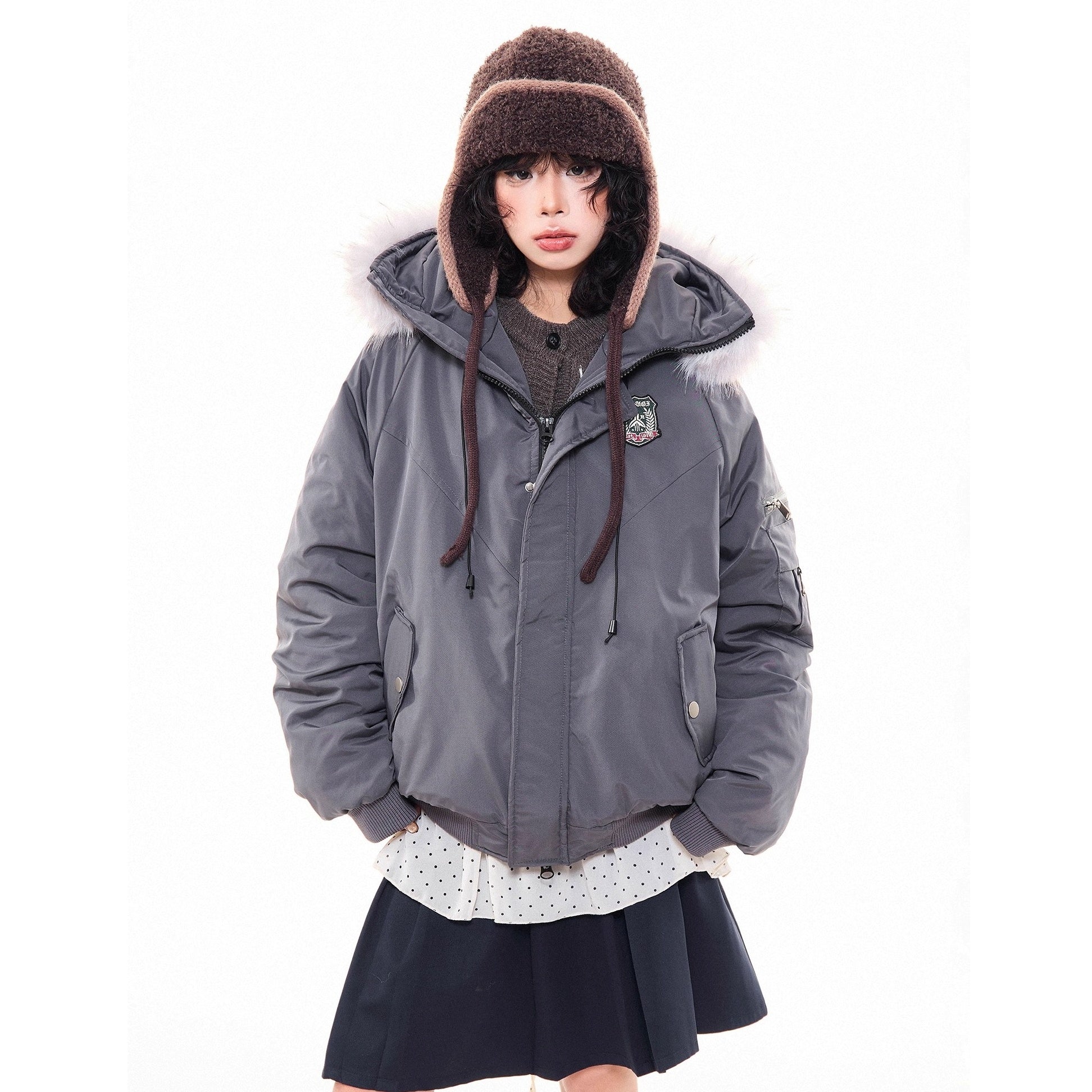 Work Style Fur Collar Hooded Jacket MW10295