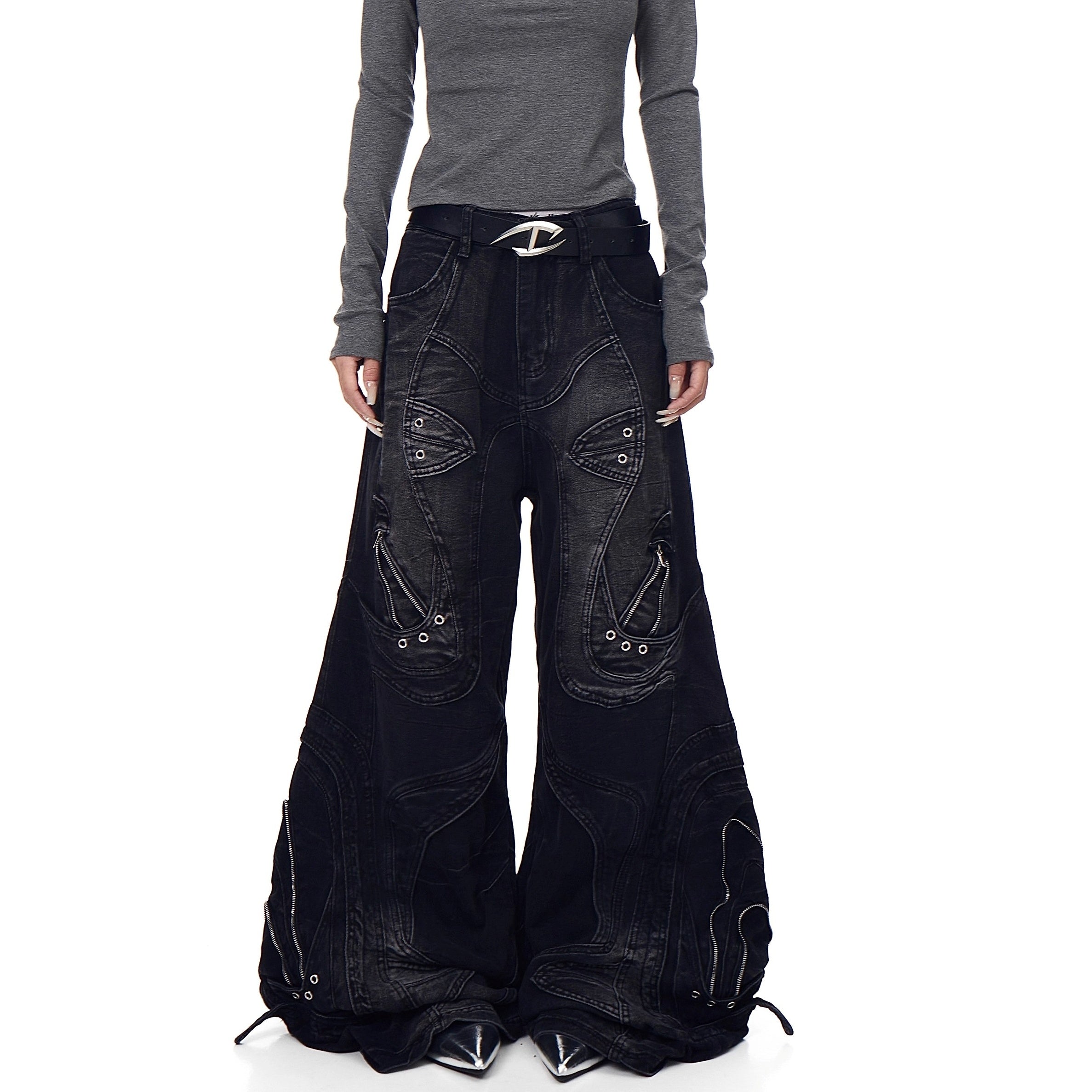 Distressed Deconstruction Wide Flared Jeans BK7021