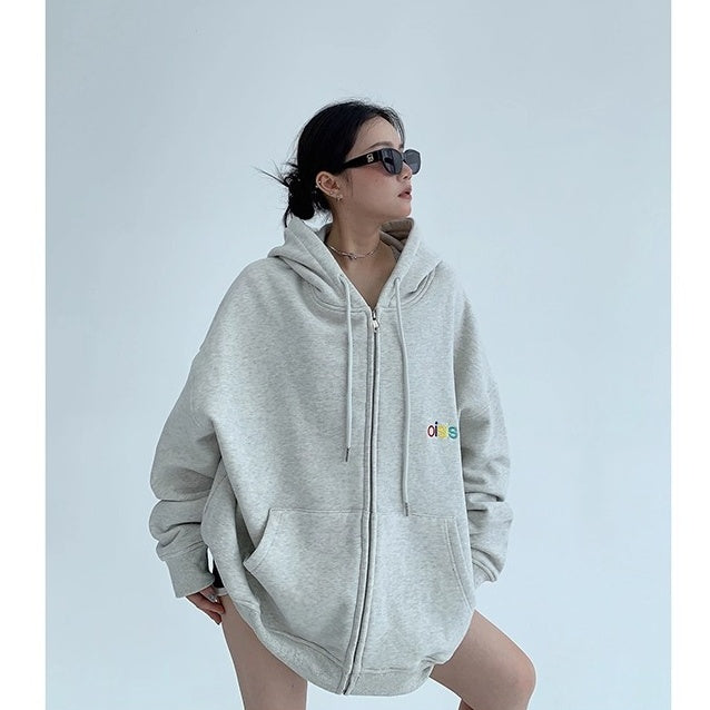 Loose Logo Embroidered Hooded Jacket OS2037