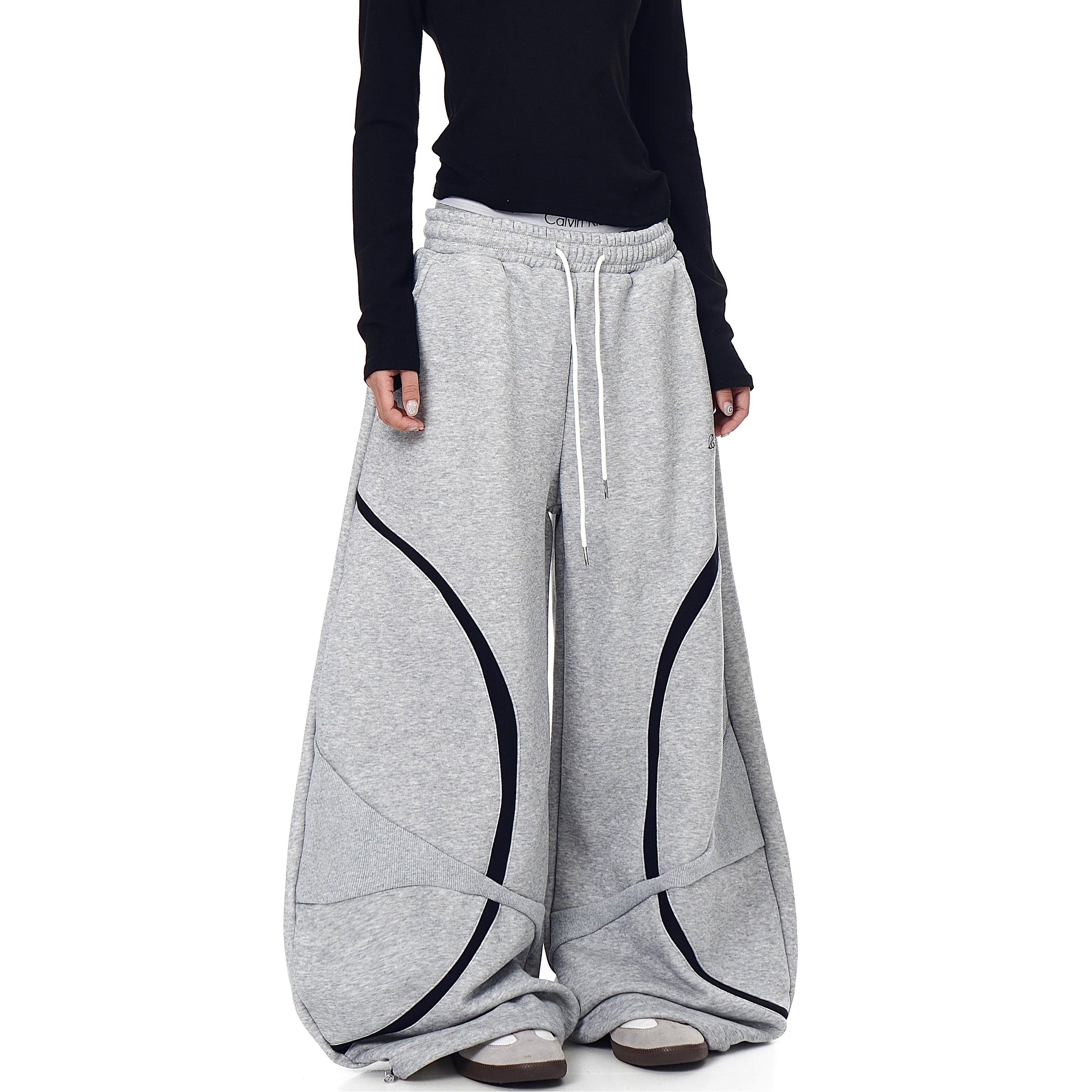 Contrast Geometry Stitching Design Curve Sweat Pants BK7059
