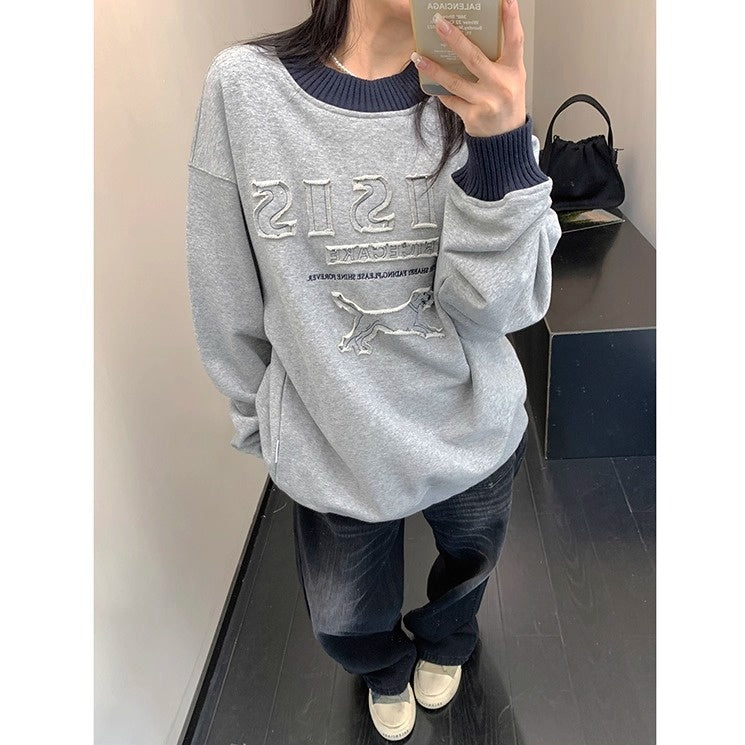 Cartoon Patch Embroidery Crew Neck Sweat OS2055
