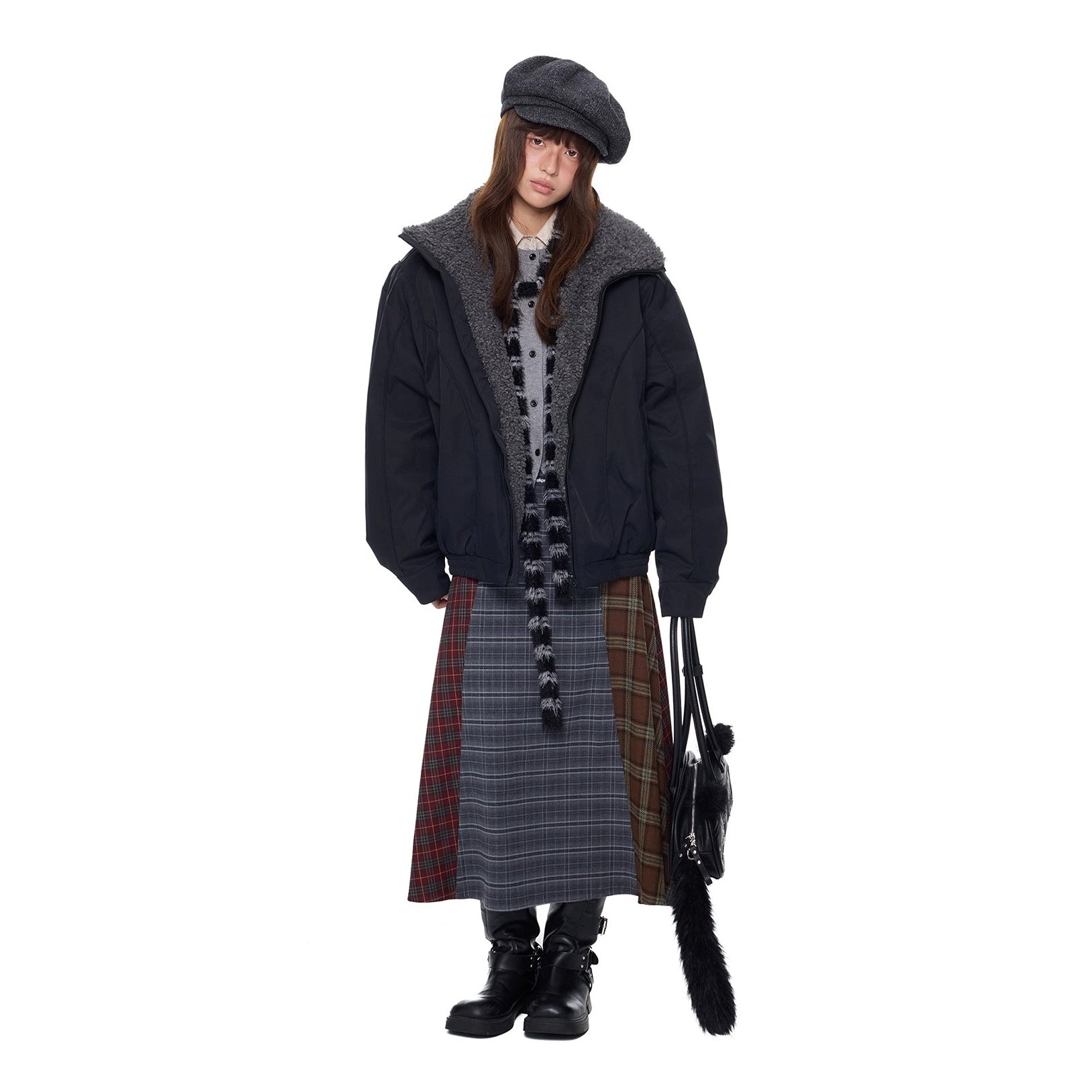 Furry Zip Simple Down Jacket EZ293