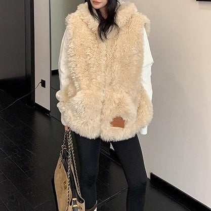 Fur Touch Loose Hooded Vest OS2063