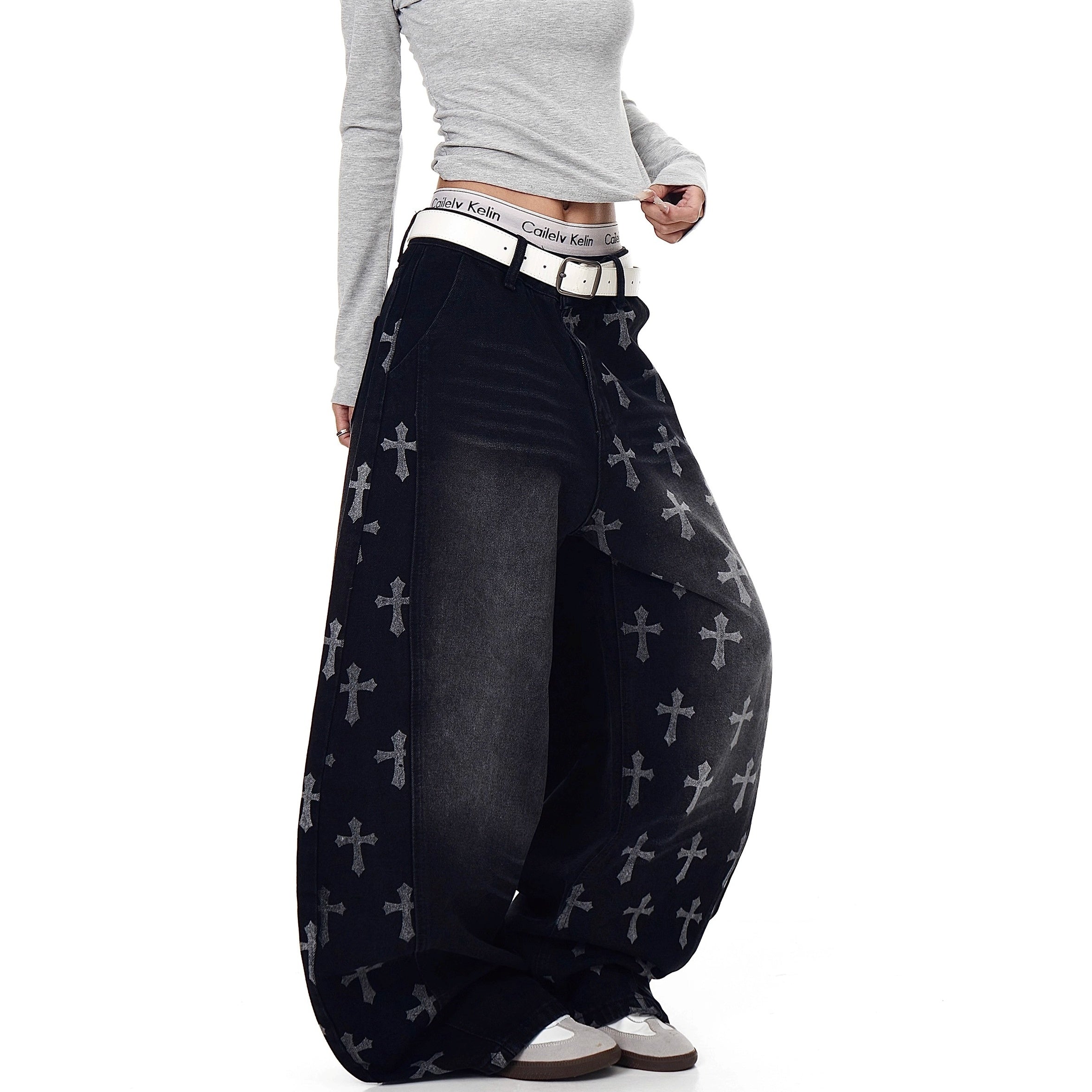 Vintage Cross Print Scimitar Jeans BK7032