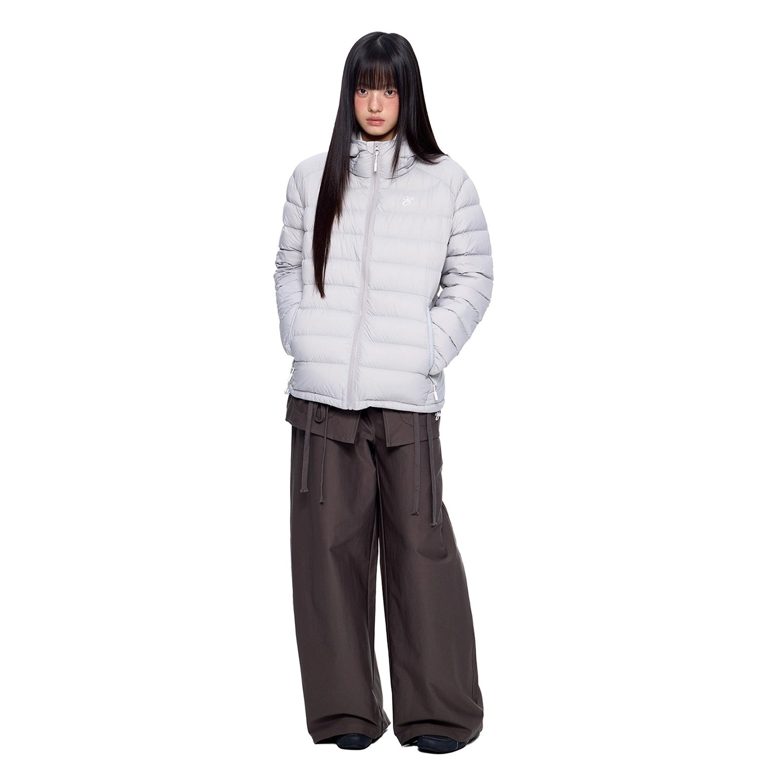 Rib Print Hooded Light Down Jacket EZ247