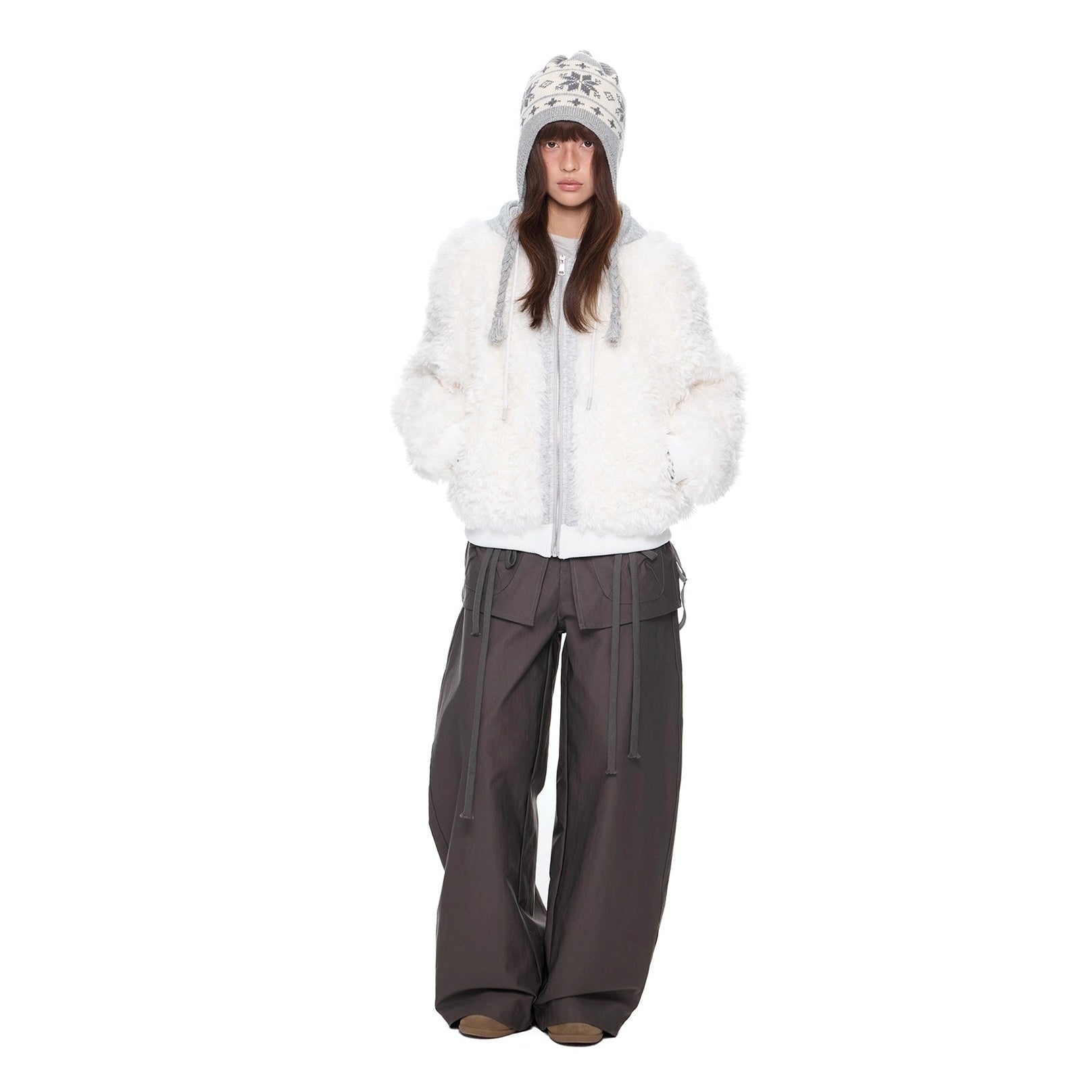 Sweat Hood Patchwork Imitation Fur Parka EZ266