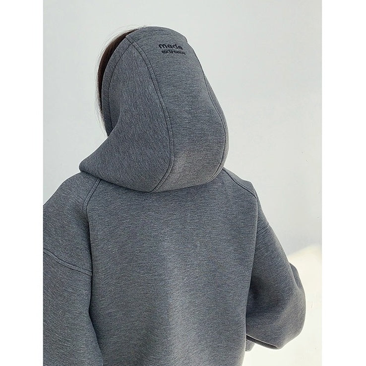 Switching Design Loose Zip Hooded Jacket OS2031