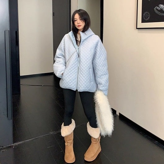 Diamond Lattice Quilting Light Hooded Down Jacket OS2076