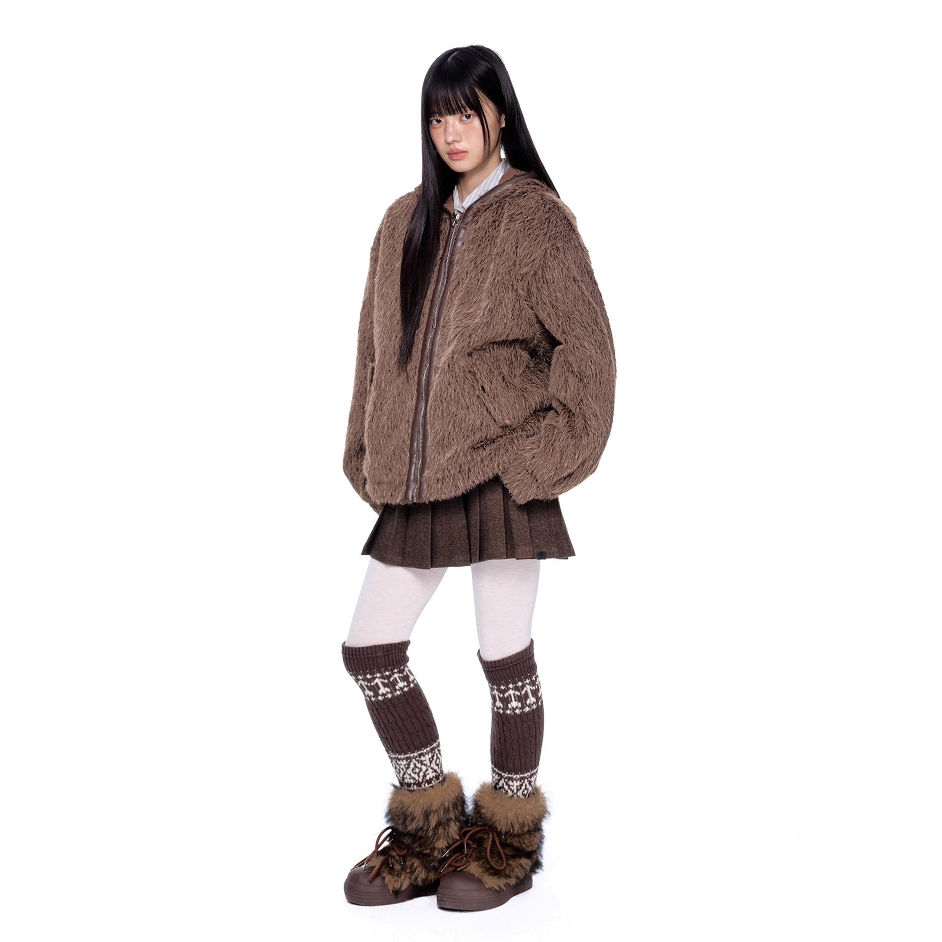 Loose Shaggy Fur Warm Hooded Jacket MY29
