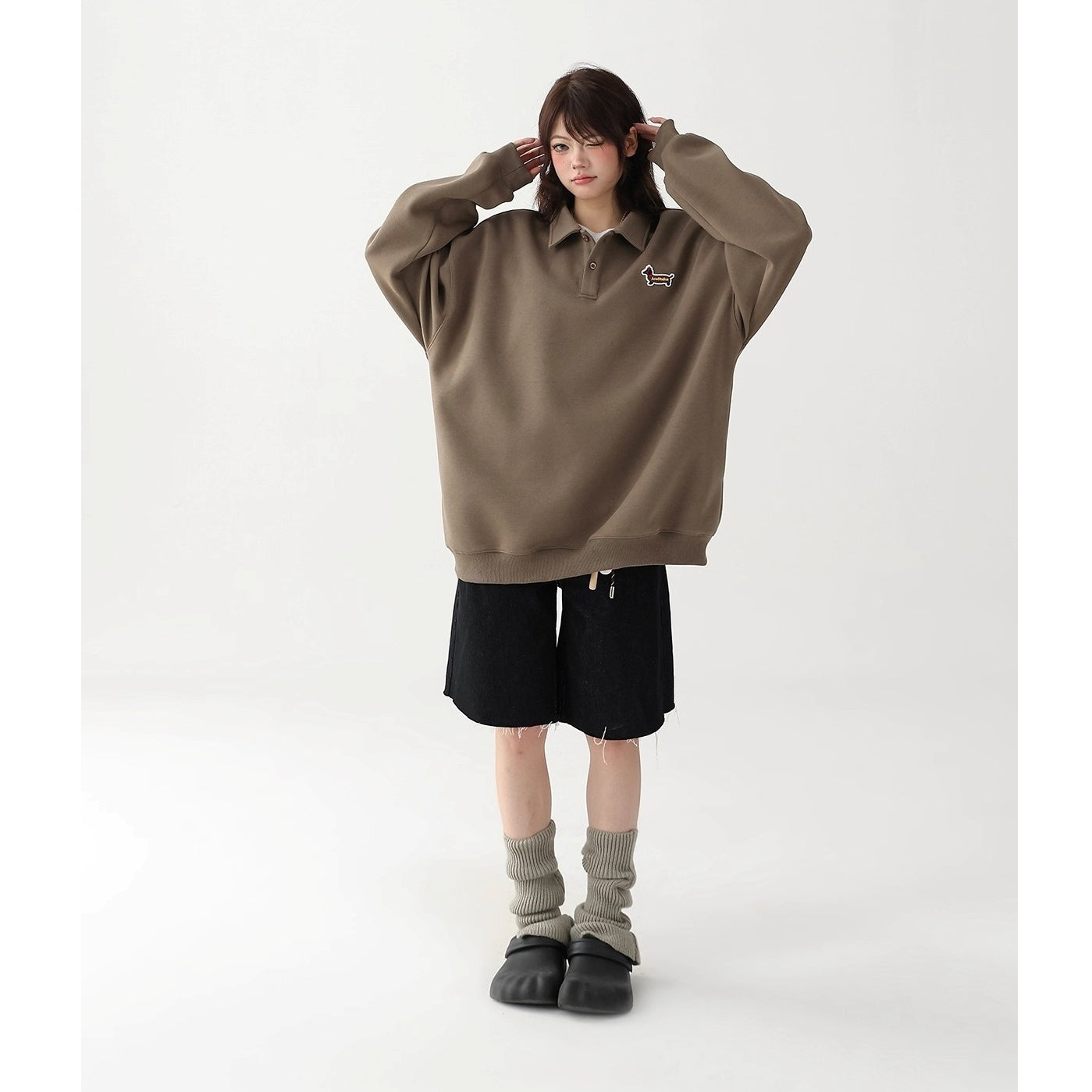 Dachshund Embroidered POLO Collar Sweat AC7155