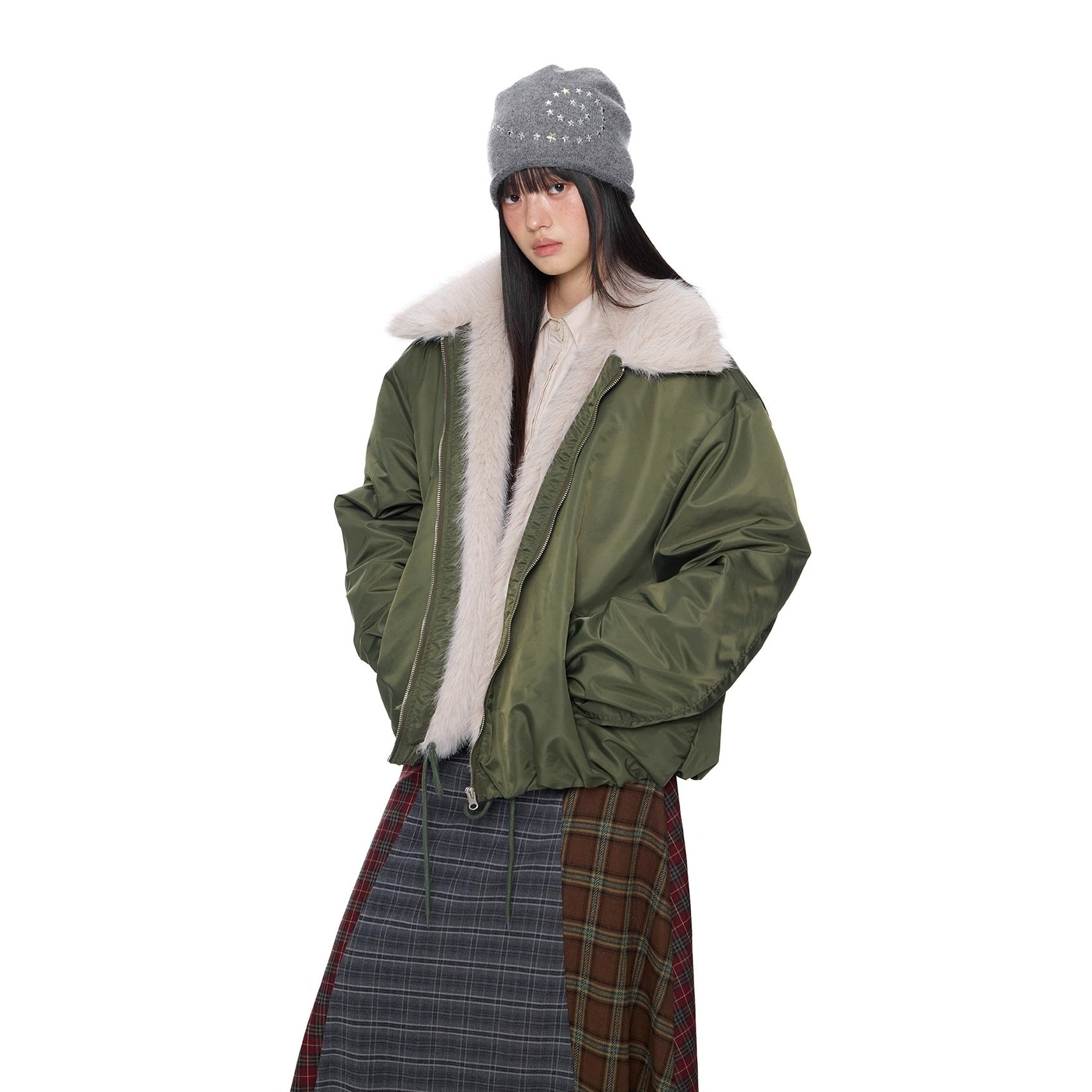 Fluffy Contrast Big Lapel Jacket EZ281